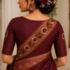 Designer Wine Bridal Aari Blouse with Diagonal Net Panel and Floral Aari Embroidery Back View