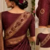 Bridal Wine Silk Aari Blouse with Antique Copper Floral Embroidery and Designer Back Pattern