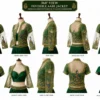 2 in 1 Invisible Aari Jacket with emerald green royal peacock embroidery on transparent organza for South Indian bridal blouse custom tailoring 360 view