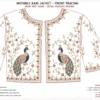 2 in 1 Invisible Aari Jacket – Ruby Red Royal Peacock Organza Detachable Bridal Jacket front tracing