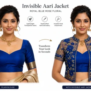 2 in 1 Invisible Aari Jacket – Royal Blue Rose Floral Detachable Aari Design