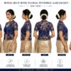 2 in 1 Invisible Aari Jacket – Royal Blue Rose Floral Detachable Aari Design 360 view