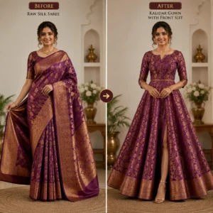 Custom Saree to Kalidar Gown with Front Slit Conversion