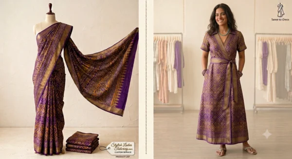 Custom Saree to Casual A-Line Wrap Dress Conversion