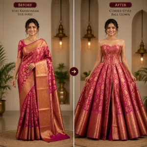 Custom Saree to Corset-Style Ball Gown Conversion