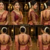 360-degree view of premium wine maroon Bridal Peacock Aari Work Blouse showcasing front, back and sleeve embroidery for wedding wear.