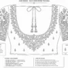 Back view of luxury Bridal Peacock Aari Work Blouse featuring deep U-neck, mirror work, handcrafted Maggam embroidery and peacock motif paper tracing