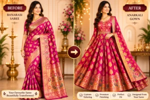 Custom Saree to Anarkali Gown Conversion