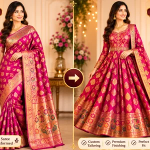 Custom Saree to Anarkali Gown Conversion