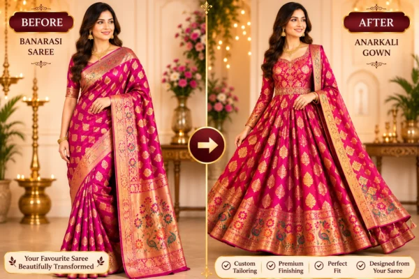 Custom Saree to Anarkali Gown Conversion
