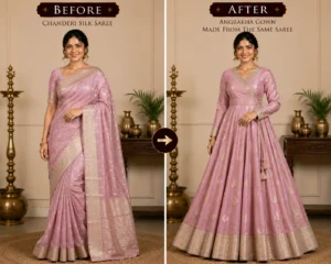 Custom Saree to Angrakha Gown Conversion