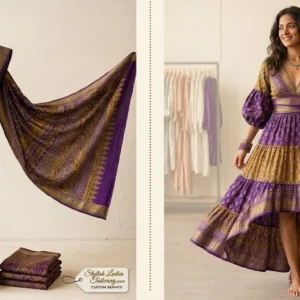 Custom Saree to Asymmetrical High-Low Dress Conversion