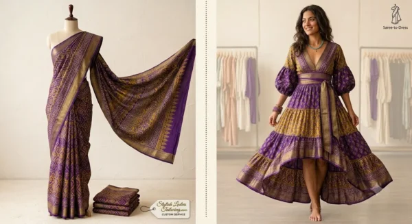 Custom Saree to Asymmetrical High-Low Dress Conversion