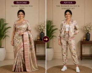 Custom Saree to Bomber Jacket & Joggers Conversion