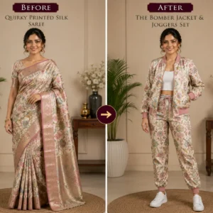 Custom Saree to Bomber Jacket & Joggers Conversion