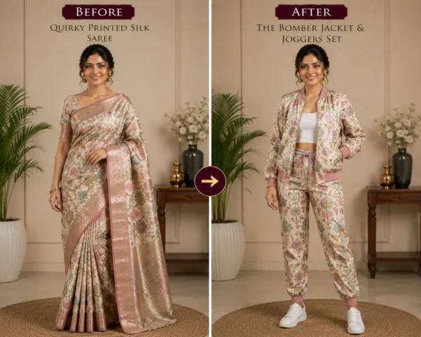 Custom Saree to Bomber Jacket & Joggers Conversion