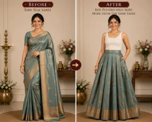 Custom Saree to Box-Pleated Maxi Skirt Conversion