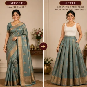 Custom Saree to Box-Pleated Maxi Skirt Conversion