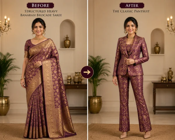 Custom Saree to Classic Pantsuit Conversion