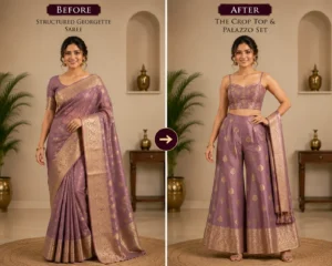 Custom Saree to Crop Top & Palazzo Set Conversion