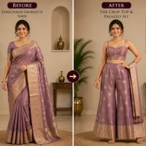 Custom Saree to Crop Top & Palazzo Set Conversion