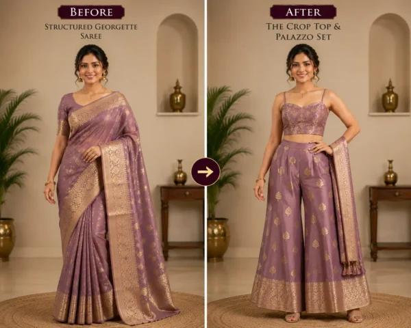 Custom Saree to Crop Top & Palazzo Set Conversion