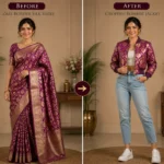 Custom Saree to Cropped Bomber Jacket Conversion