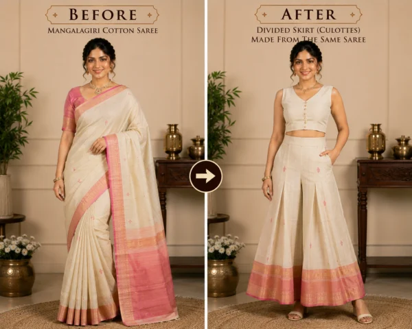 Custom Saree to Divided Skirt (Culottes) Conversion