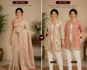 Custom Saree to Double-Sided Reversible Jacket Conversion