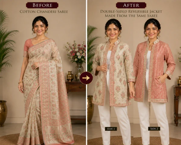 Custom Saree to Double-Sided Reversible Jacket Conversion