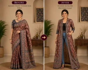 Custom Saree to Floor-Length Duster Coat Conversion