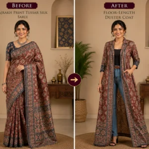 Custom Saree to Floor-Length Duster Coat Conversion