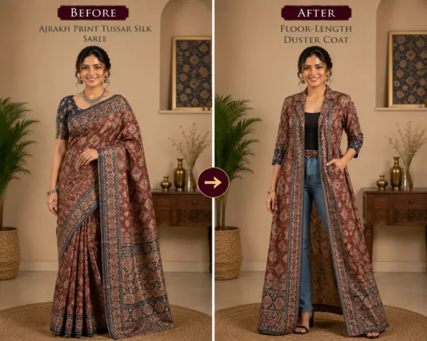 Custom Saree to Floor-Length Duster Coat Conversion