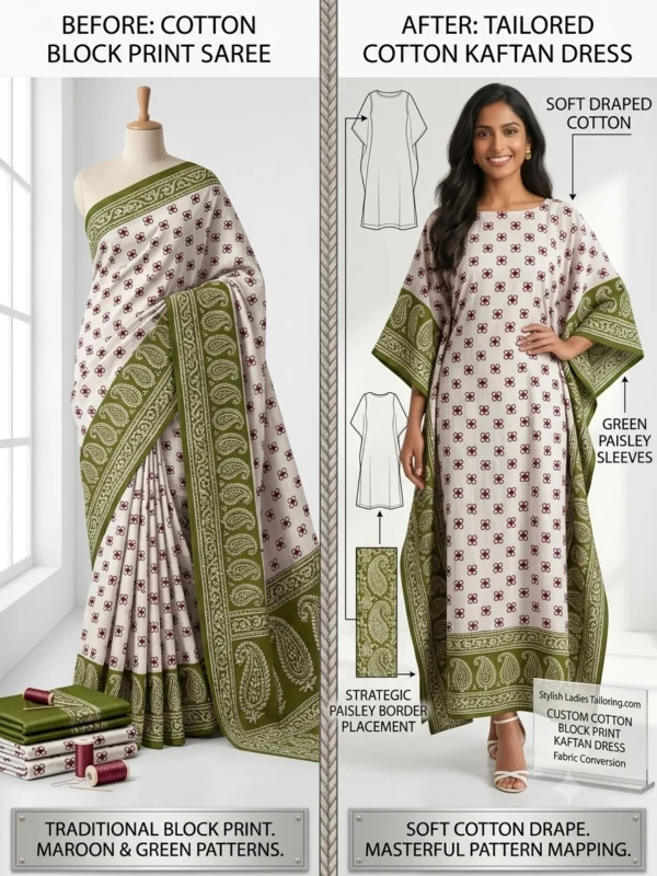 Custom Saree to Full-Length Kaftan Dress Conversion
