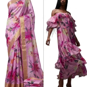 Custom Saree to Off-Shoulder Ruffle Dress Conversion