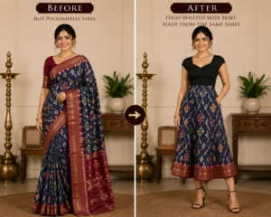 Custom Saree to High-Waisted Midi Skirt Conversion
