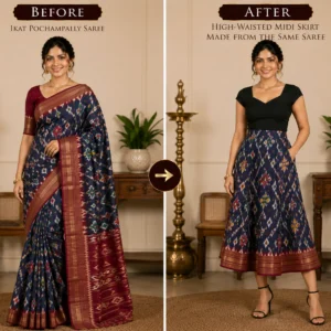 Custom Saree to High-Waisted Midi Skirt Conversion
