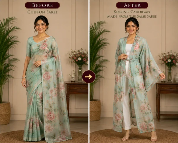 Custom Saree to Kimono Cardigan Conversion