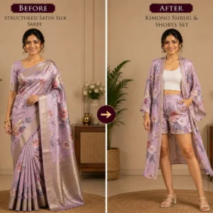 Custom Saree to Kimono Shrug & Shorts Set Conversion