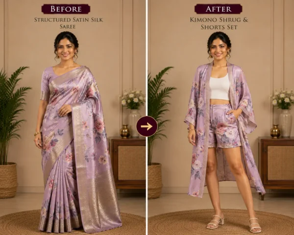 Custom Saree to Kimono Shrug & Shorts Set Conversion