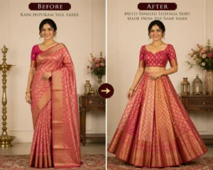 Custom Saree to Multi-Paneled Lehenga Skirt Conversion