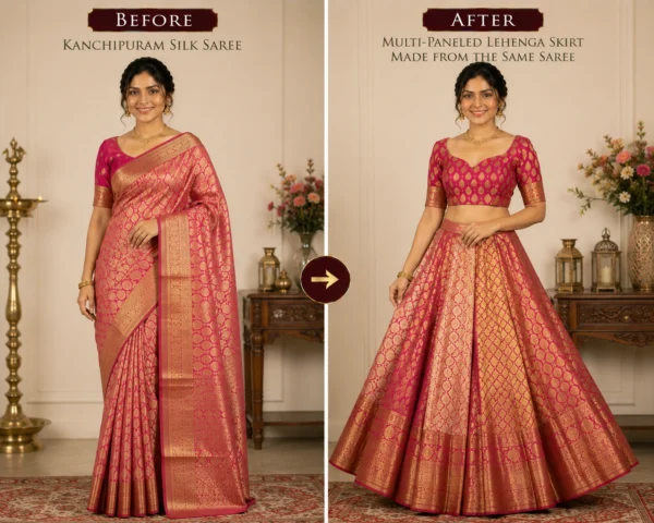 Custom Saree to Multi-Paneled Lehenga Skirt Conversion