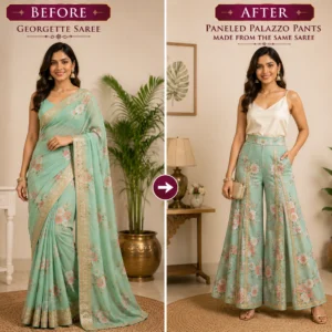 Custom Saree to Paneled Palazzo Pants Conversion