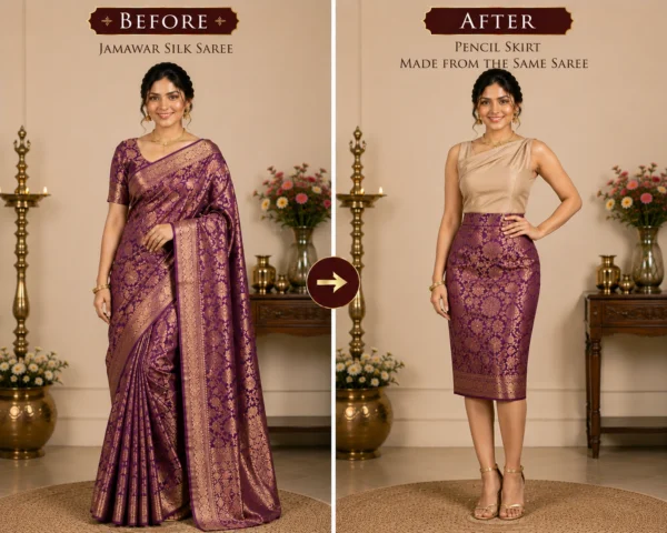 Custom Saree to Pencil Skirt Conversion