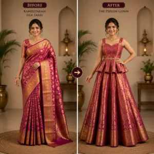 Custom Saree to Peplum Gown Conversion