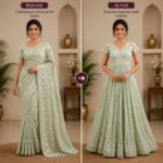 Custom Saree to Pleated Empire-Line Gown Conversion
