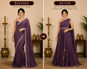 Custom Saree to Pre-Stitched Saree Gown Conversion