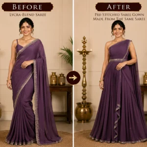 Custom Saree to Pre-Stitched Saree Gown Conversion