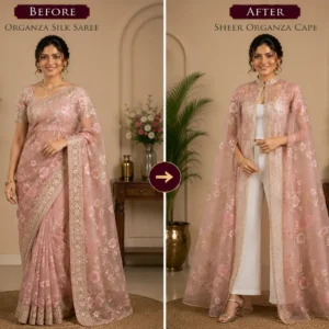 Custom Saree to Sheer Organza Cape Conversion