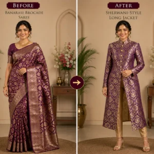 Custom Saree to Sherwani-Style Long Jacket Conversion
